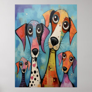 Abstrakte Bunte Hunde-Familie Minimalistisch Schön Poster