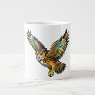 Abstrakte bunte Pinselstrich-Kunst fliegender Eule Jumbo-Tasse