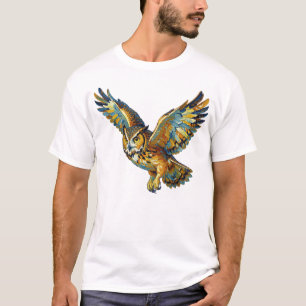 Abstrakte bunte Pinselstrich-Kunst fliegender Eule T-Shirt
