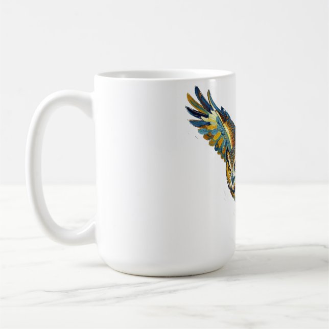 Abstrakte bunte Pinselstrichkunst mit fliegendem U Kaffeetasse (Links)