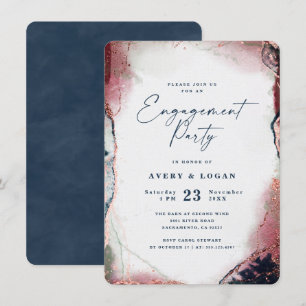 Abstrakte "Burgund & Navy Blue Engagement Party" Einladung