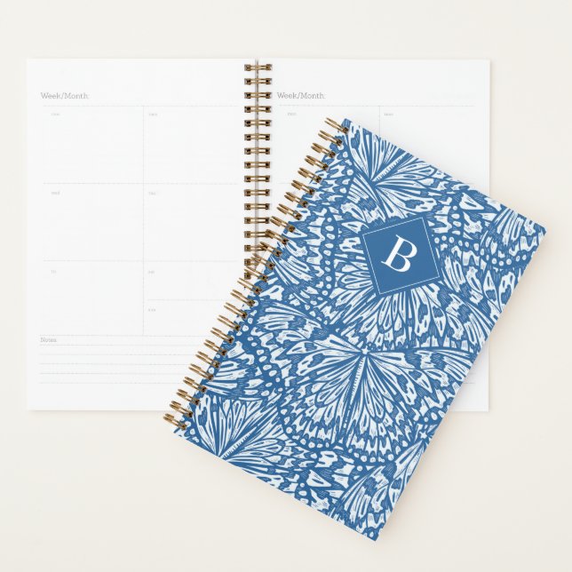 Abstrakte Butterfly Animal Print Monogram Blue Planer (Anzeige)
