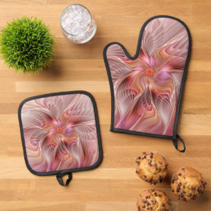 Abstrakte Butterfly Farbenfrohe Fantasie Fraktal K Ofenhandschuh & Topflappen-Set