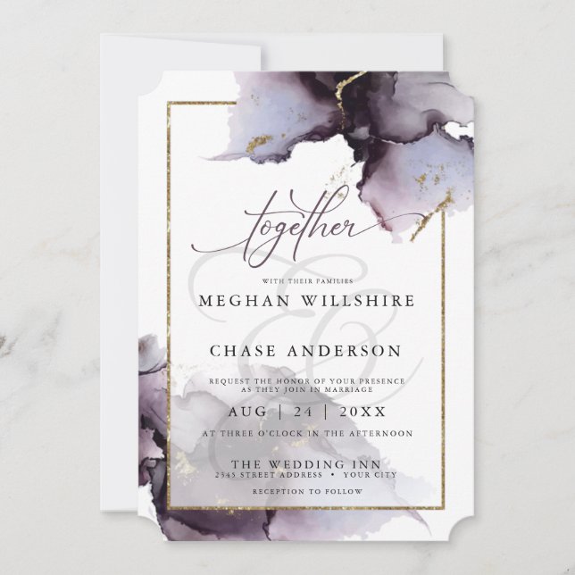 Abstrakte C Mute Amethyst Heather Lila Hochzeit Einladung (Vorderseite)