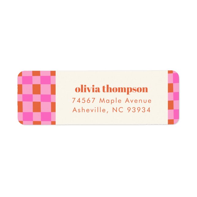 Abstrakte Checker Pink Orange Dusche Rücksendeadre (Vorne)