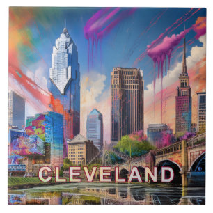 Abstrakte Cleveland Skyline Kunst Moderne Stadt Fliese