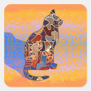 Abstrakte Collage Clarice die Cat-ID103 Quadratischer Aufkleber