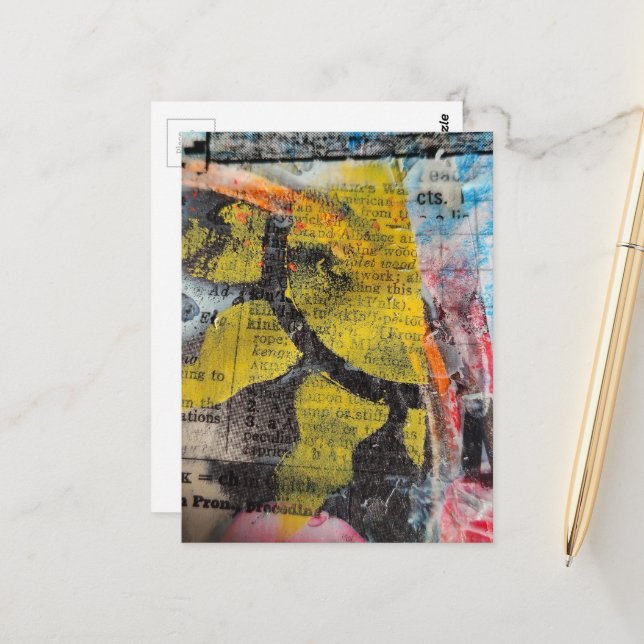 abstrakte Collage gelbe Sonne Postkarte (Vorderseite/Rückseite Beispiel)