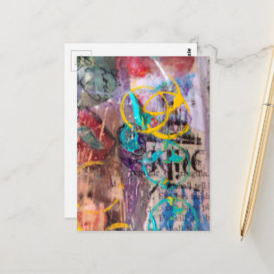 abstrakte Collage Kreise und Wörter Postkarte