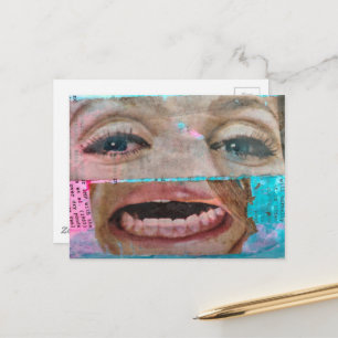 abstrakte Collage mit Augen und Mund aus dem Jahr  Postkarte