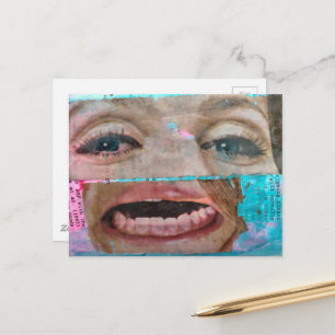 abstrakte Collage mit Augen und Mund aus dem Jahr  Postkarte