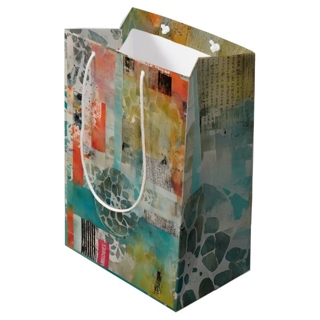Abstrakte Collage Mixed Media Abstrakt Mittlere Geschenktüte (Rückseite Schrägansicht)
