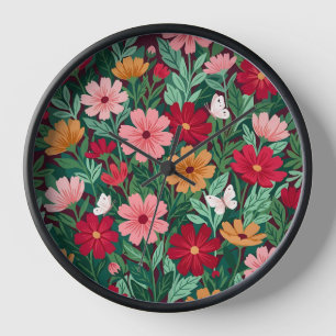Abstrakte Cosmos-Blumen-Schmetterlinge-Kunst-Uhren Uhr