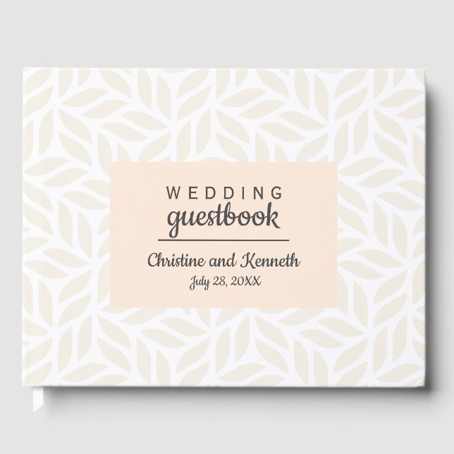 Abstrakte Creme Blätter Hochzeit Personalisierte B Gästebuch (Vorderseite)