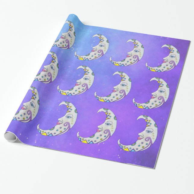 Abstrakte Crescent Moons gegenüber Sternen Sky Geschenkpapier (Ungerollt)