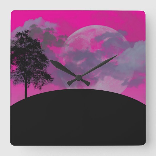 Abstrakte Crimson Moon Square Wall Uhr (Vorderseite)