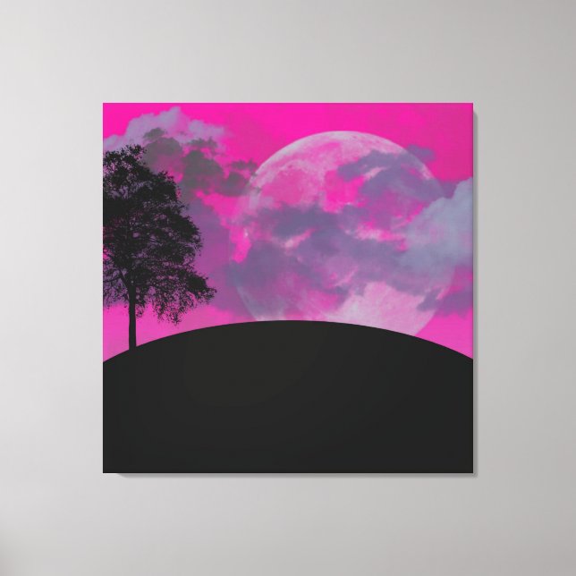 Abstrakte Crimson Moon Wrapped Canvas Print Leinwanddruck (Vorderseite)