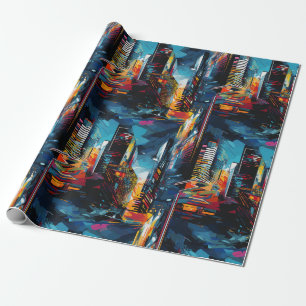 Abstrakte Cyberpunk-Stadtlandschaft-Silhouette (3) Geschenkpapier
