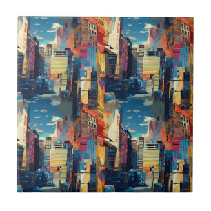 Abstrakte Cyberpunk-Stadtlandschaft-Skyline (4) Fliese