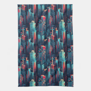 Abstrakte Cyberpunk-Stadtlandschaft-Skyline (5) Geschirrtuch