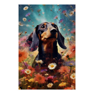 Abstrakte Dackel der Kunst mit Blume Poster