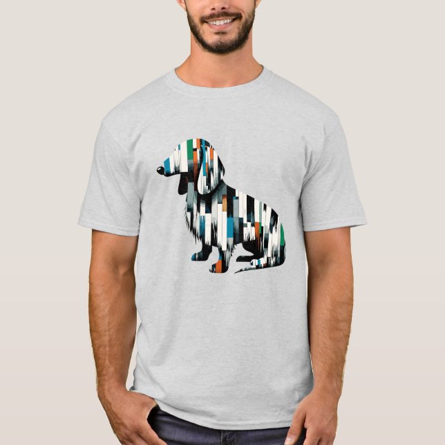 Abstrakte Dackel Mosaik - T-Shirt geometrischer Ku (Vorderseite)
