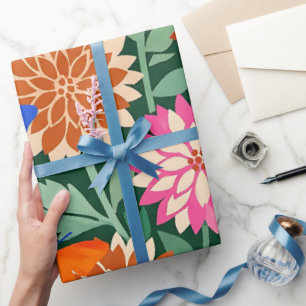 Abstrakte Dahlien Schmetterlinge Geschenkpapier
