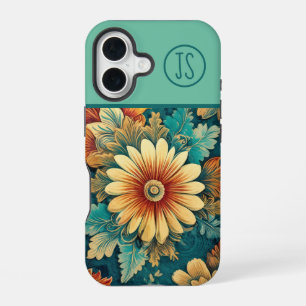 Abstrakte Daisy und Blätter Botanische Monogrammie iPhone 16 Hülle