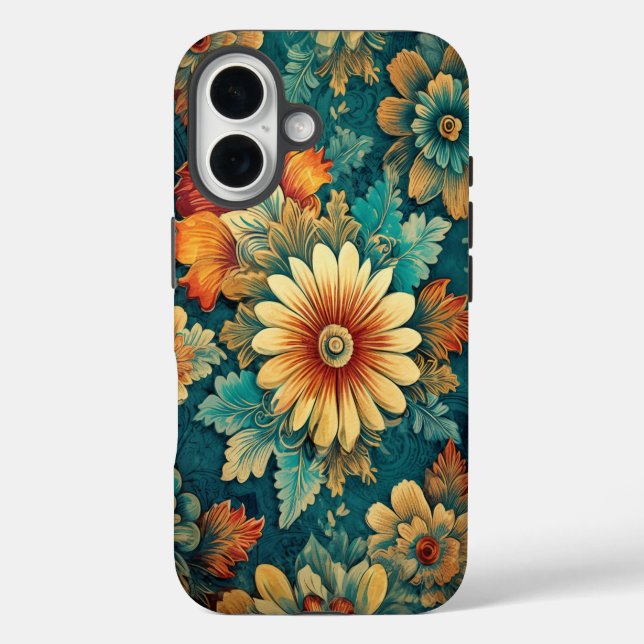 Abstrakte Dämmerung und Blätter Botanische Illustr iPhone 16 Hülle (Rückseite)