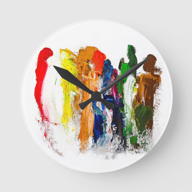 Abstrakte Darstellung menschlicher Figuren in Bewe Runde Wanduhr (Vorderseite)