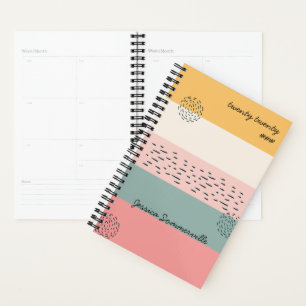 Abstrakte Dashes Ochre Coral Stripe mit Name 2022 Planer