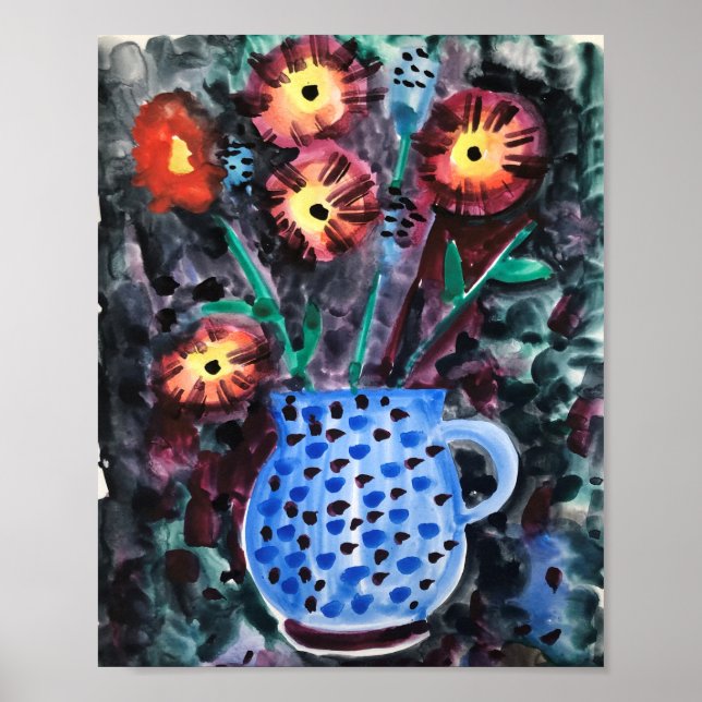 abstrakte dekorative Blume in einer Vase Poster (Vorne)