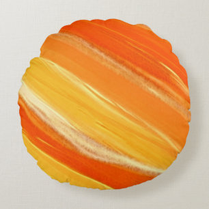Abstrakte diagonale orange und gelbe Streifen Rundes Kissen
