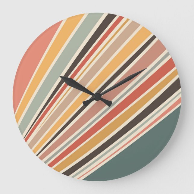 Abstrakte diagonale Retrostreifen Große Wanduhr (Vorderseite)