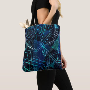 Abstrakte digitale geometrische Daten Blaue Kunst Tasche