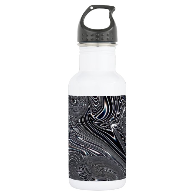 Abstrakte digitale Kunst in Schwarz und Weiß Trinkflasche (Vorderseite)
