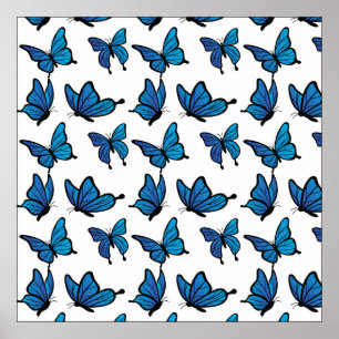 Abstrakte digitale nahtlose blaue Schmetterlinge Poster