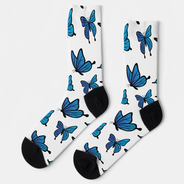 Abstrakte digitale nahtlose blaue Schmetterlinge Socken (Linkes Detail)