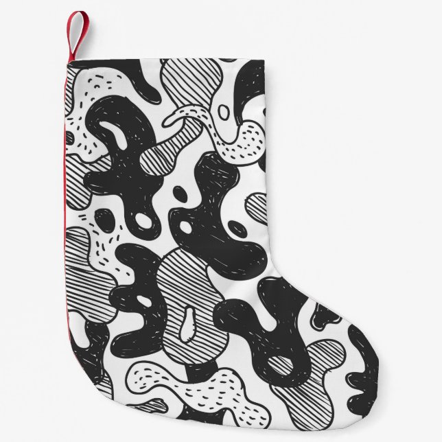 abstrakte Doodart Tarnung, schwarz Kleiner Weihnachtsstrumpf (Vorderseite)