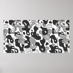 abstrakte Doodart Tarnung, schwarz Poster