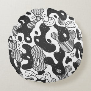 abstrakte Doodart Tarnung, schwarz Rundes Kissen