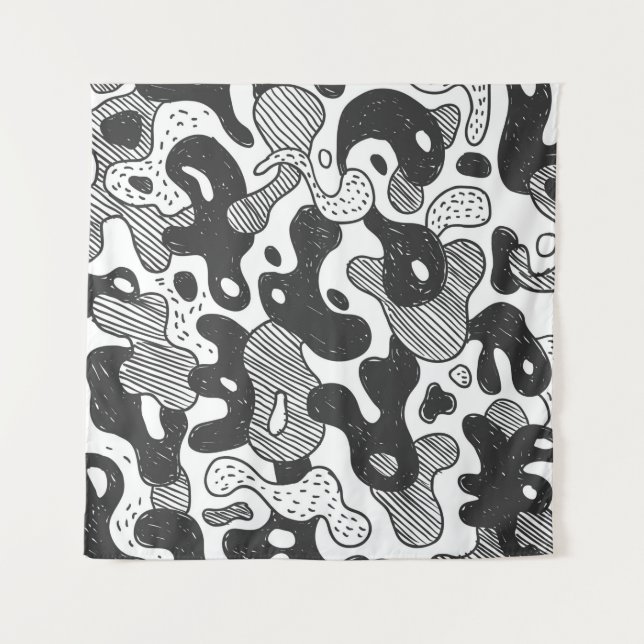 abstrakte Doodart Tarnung, schwarz Wandteppich (Vorderseite)