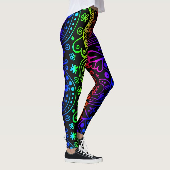 Abstrakte Doodles Leggings mit farbenfrohen Nebel (Rechts)