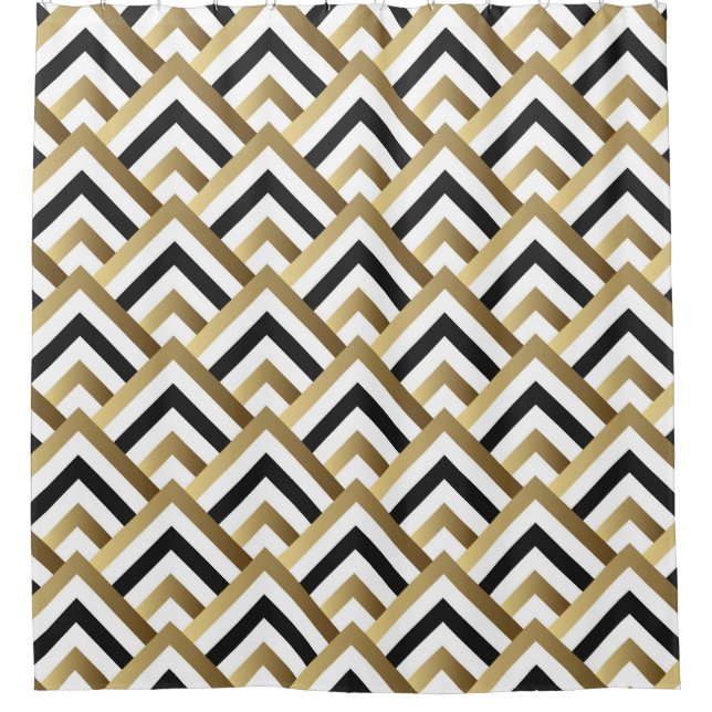 Abstrakte Dreiecke: Gold Black Seamless Duschvorhang (Vorderseite)