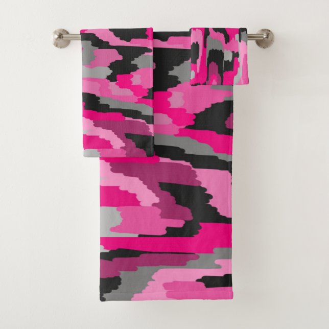 Abstrakte Druckfarben in Rosa und Schwarz  Badhandtuch Set (Insitu)