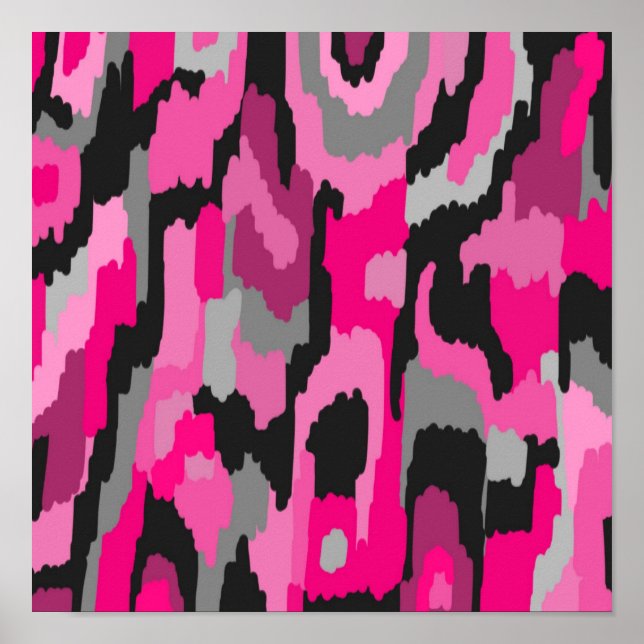 Abstrakte Druckfarben in Rosa und Schwarz Poster (Vorne)