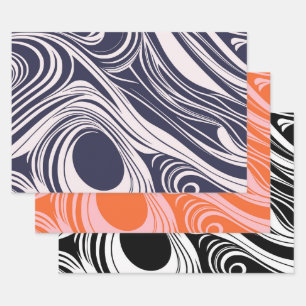 Abstrakte, dunkelblaue und graue Wirbel Geschenkpapier Set