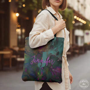 Abstrakte dunkelfarbene flüssige Farbe Name und Mo Tasche
