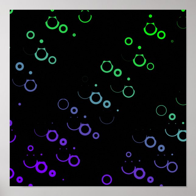 Abstrakte dunkle Neon-grüne lila Kreise Kugeln Poster (Vorne)