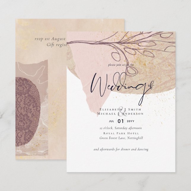 Abstrakte Earth Gold Wedding lädt zu einem günstig Einladung (Vorne/Hinten)